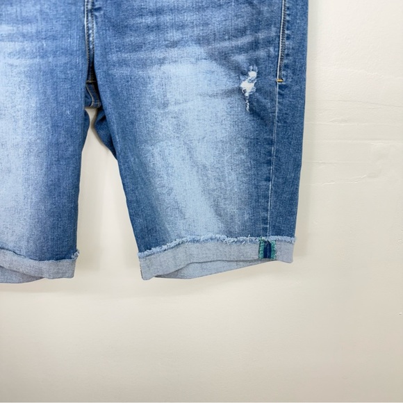 LuLaRoe Distressed Denim Blue Jean Bermuda Cuffed Summer Shorts size 32 /14 - Picture 2 of 5